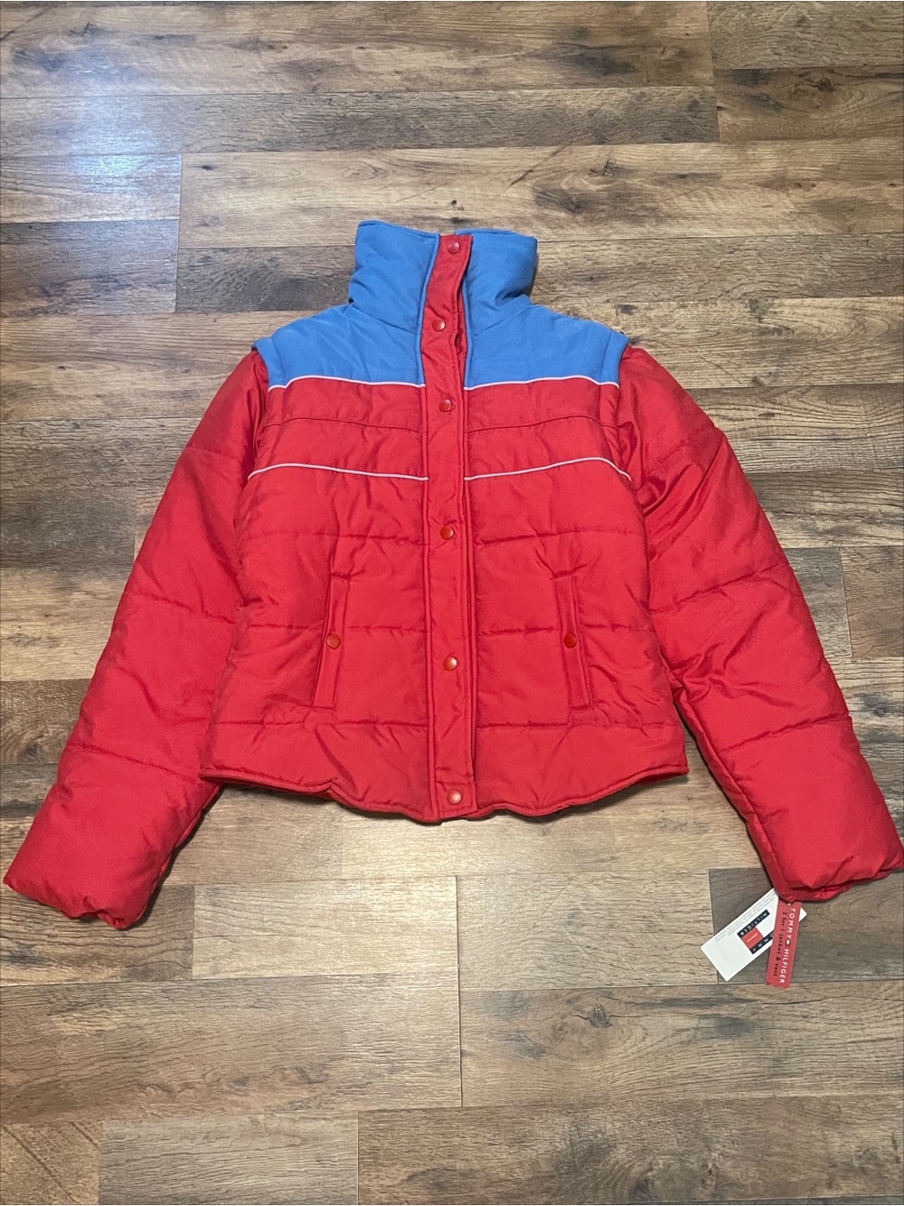 Tommy Hilfiger | Vintage Retro Style Red Blue Colorblock Puffer Jacket